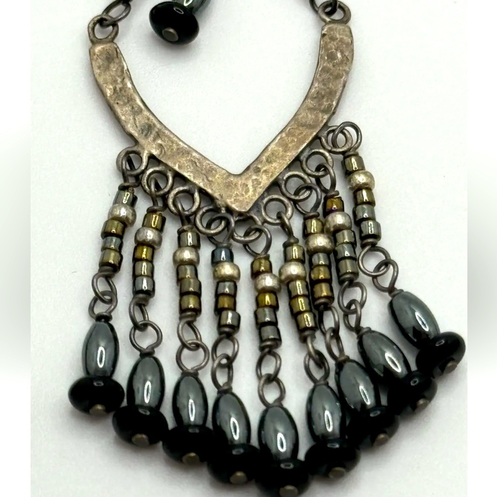 Silpada Vintage Sterling Silver Hematite Black Seed Bead Chandelier Earrings - Picture 5 of 7